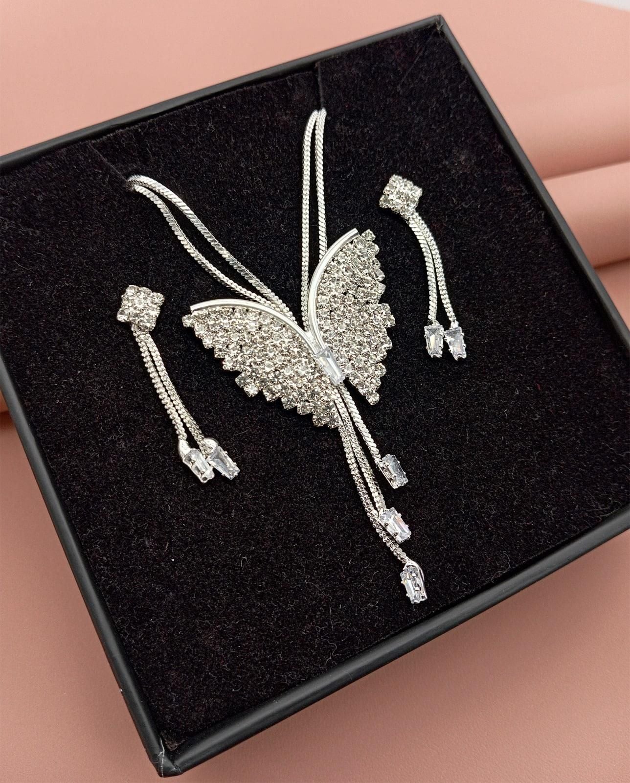 Butterfly Pendant Necklace with Earrings