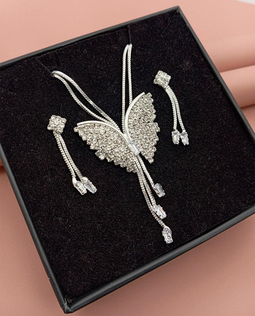 Butterfly Pendant Necklace with Earrings
